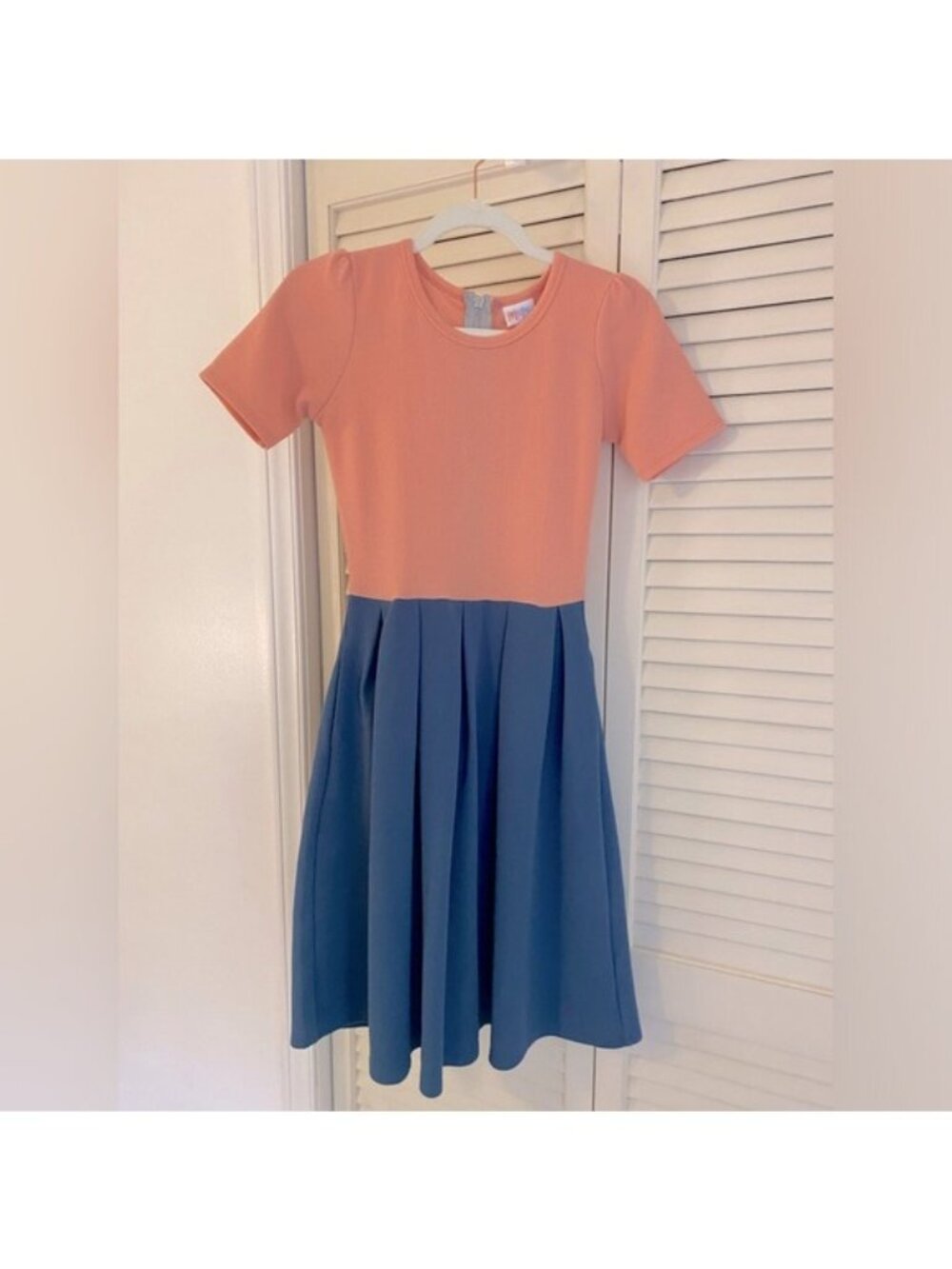 LulaRoe Fit & Flare Amelia Midi Dress Size XXS Peach & Blue - Picture 3 of 8